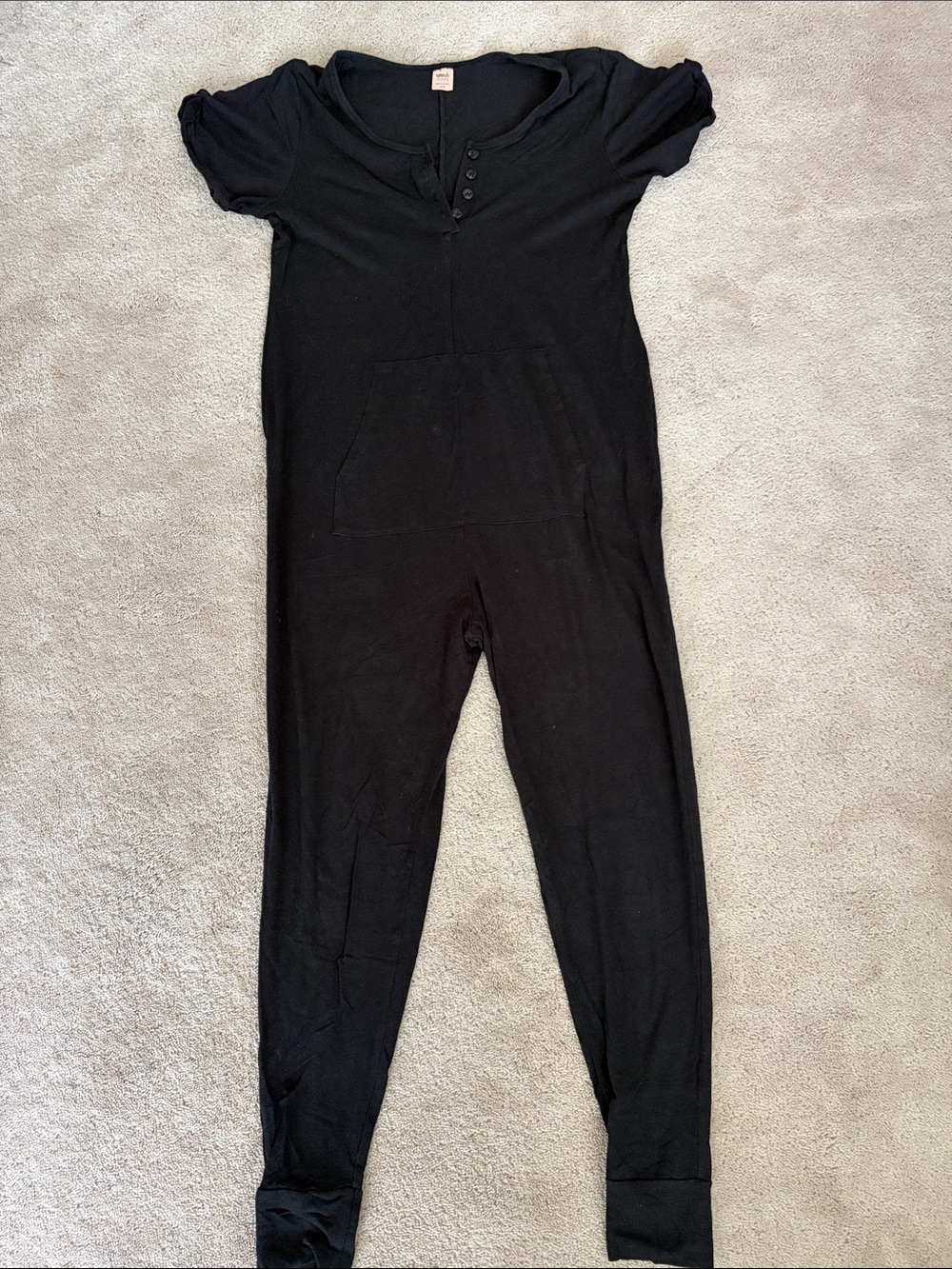 Smash + Tess Black Short-Sleeve Button Henley Jumpsuit